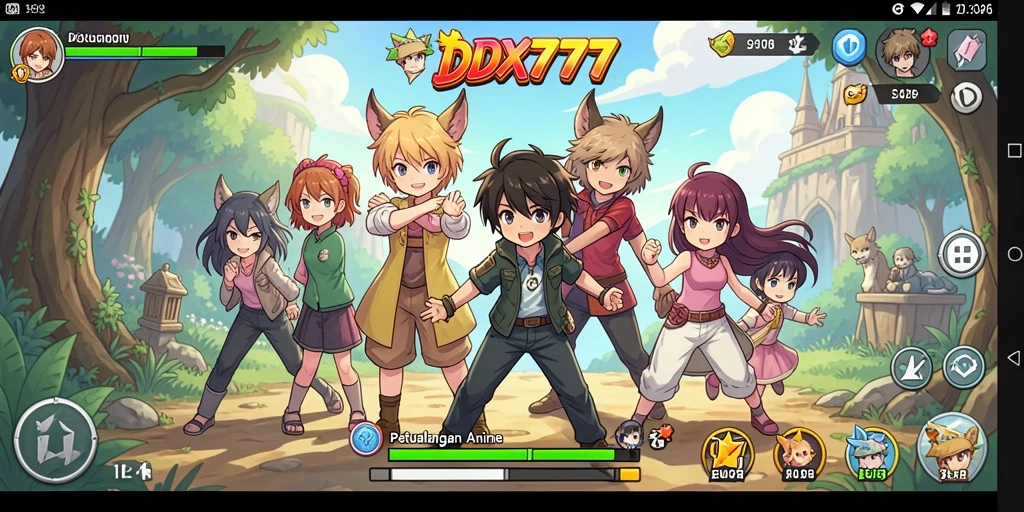 Tampilan gameplay <strong>IDX777</strong> yang penuh warna dan karakter anime yang menarik.