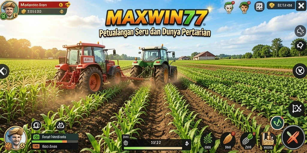 Screenshot gameplay MAXWIN77 yang menunjukkan aktivitas bertani.