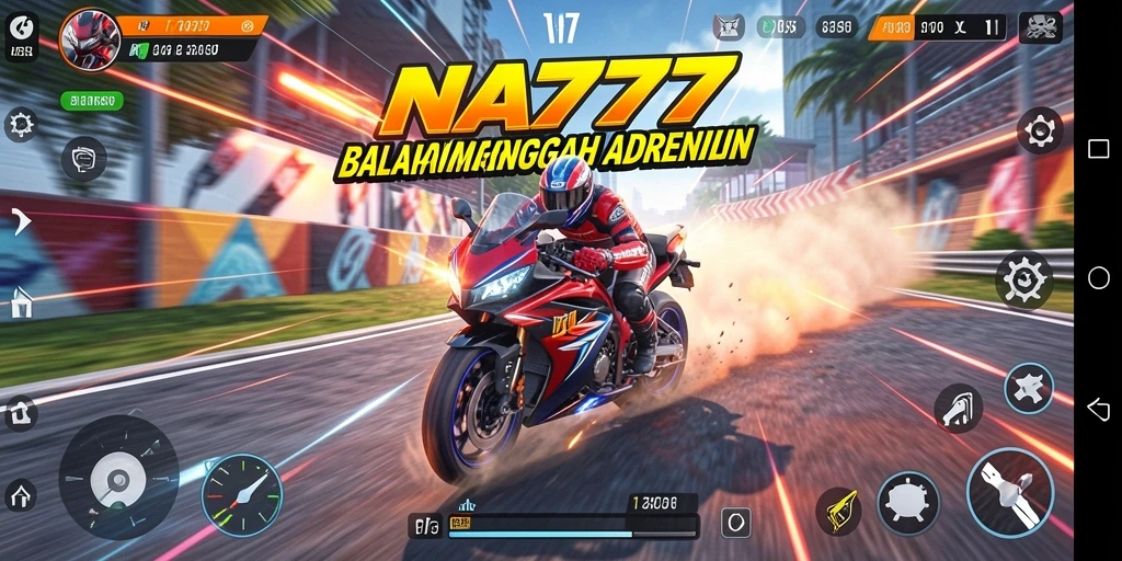 Gameplay NA777 menunjukkan aksi balapan motor yang mendebarkan.