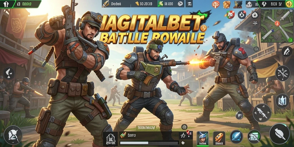 Screenshot utama menunjukkan aksi intens gameplay Battle Royale.