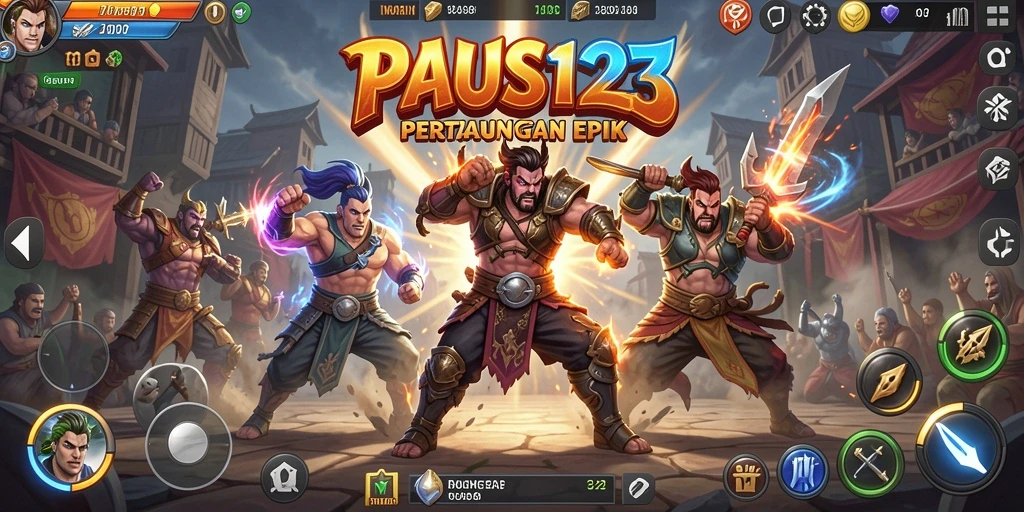 Screenshot utama PAUS123 menampilkan aksi pertarungan seru.