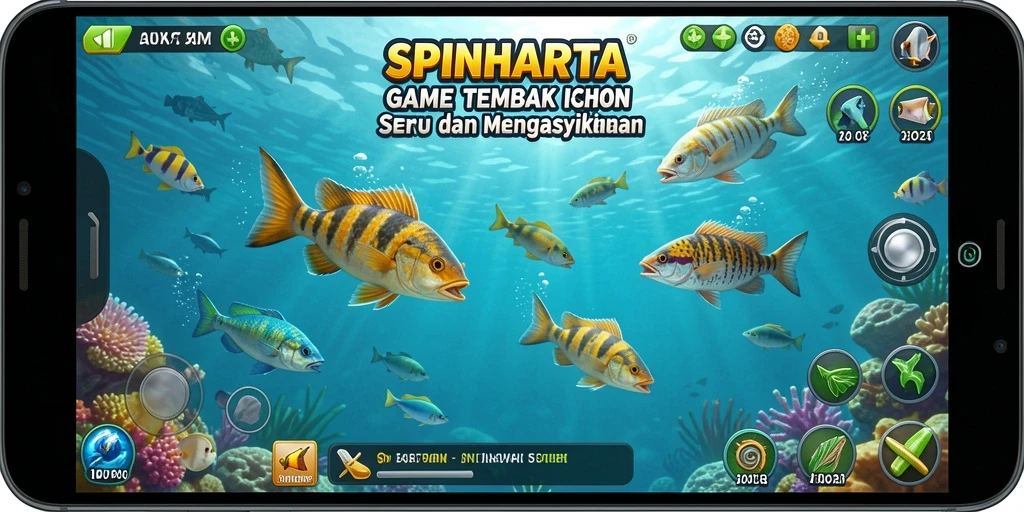 Tampilan gameplay SPINHARTA saat menangkap ikan yang seru.
