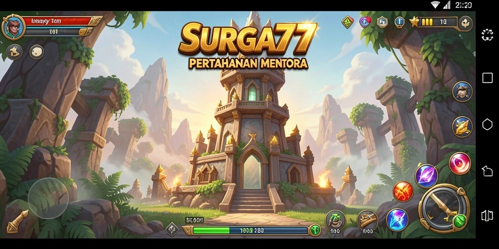 Screenshot gameplay <strong>SURGA77</strong> menampilkan strategi menara yang menarik.
